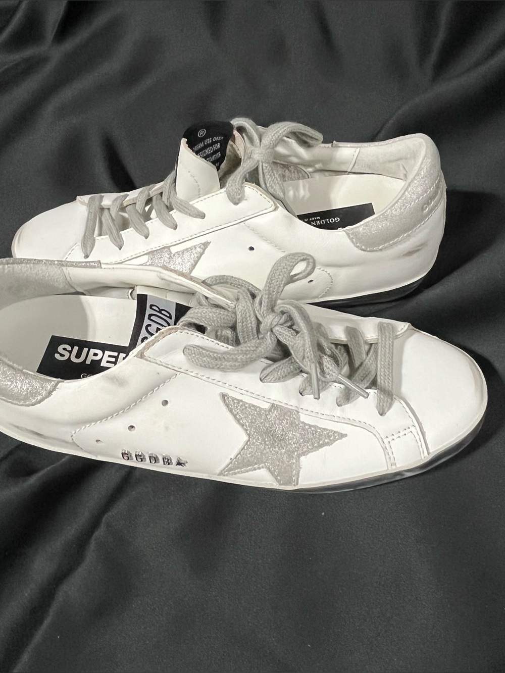 Golden Goose White Leather Sneakers with Silver Glitter Star